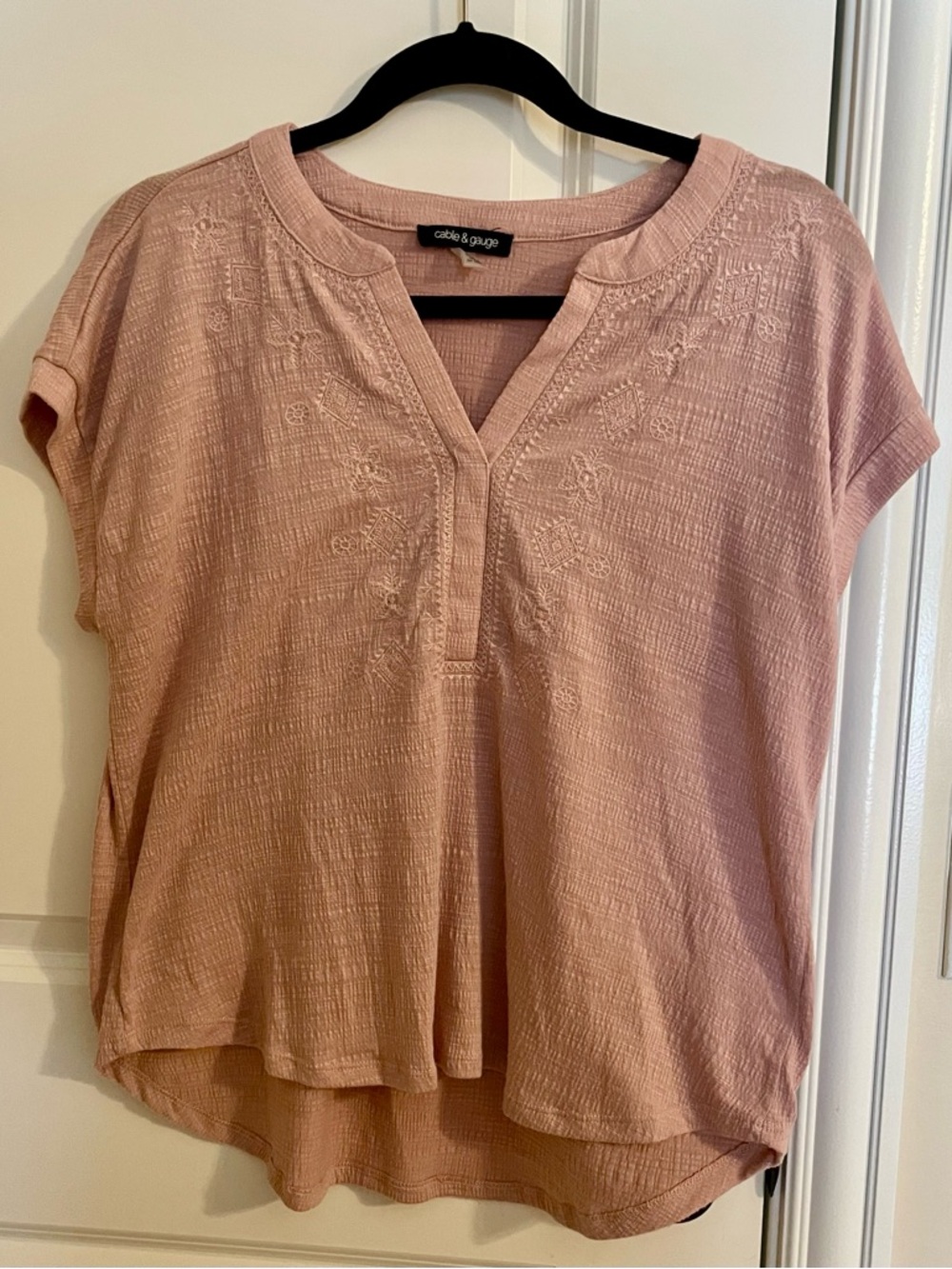 Cable & Gauge Blush Pink Embroidered Split-V Neck Tunic